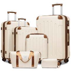 Hardside Luggage Set 6 piece With Duffel & Toiletry Bag Beige