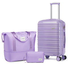 Hard Shell Carry-On Luggage Set 3 Pieces With Duffel & Toiletry Bag Lavender