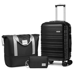 Hard Shell Carry-On Luggage Set 3 Pieces With Duffel & Toiletry Bag Glossy Black