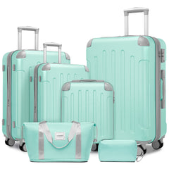 Hardside Luggage Set 6 piece With Duffel & Toiletry Bag Mint Green