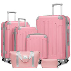 Hardside Luggage Set 6 piece With Duffel & Toiletry Bag Black Pink