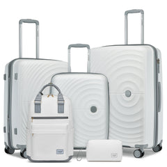 PP Soft Luggage Set 5 Piece With Travel Backpack White