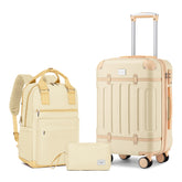 Vintage Luggage Sets 3 Piece Hard Suitcase With Travel Backpack Beige
