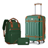 Vintage Luggage Sets 3 Piece Hard Suitcase With Travel Backpack Green