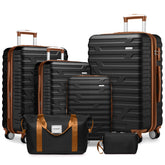 Hard Shell Luggage Set 6 Piece With Duffel & Toiletry Bag Black