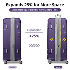 20/24/28 Inch PP Hard Shell Luggage 5 Piece Purple