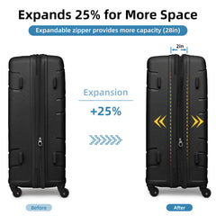 20/24/28 Inch PP Hard Shell Luggage 5 Piece Black