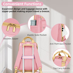 Vintage Luggage Sets 3 Piece Hard Suitcase With Travel Backpack Pink