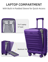 Larvender Airline-compliant 20-inch Luggage, Front Flip Panel with Built-in TSA Lock