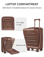 20-Inch Trendy Mocha-Colored Suitcase with Front-Opening Design