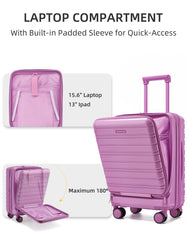 Larvender Front Opening 20-inch Carry-On Luggage, Airline Compliant with TSA Lock