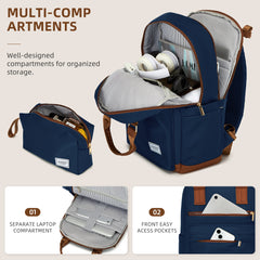 Vintage Luggage Sets 3 Piece Hard Suitcase With Travel Backpack Blue