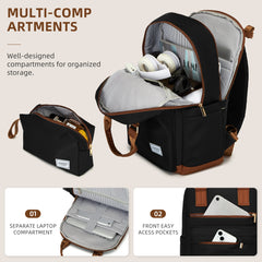 Vintage Luggage Sets 3 Piece Hard Suitcase With Travel Backpack Black