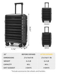 Larvender Airline-compliant 20-inch luggage with TSA lock and collapsible design