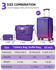 Hardside Carry on Luggage Set 3 Piece Midnight Berry