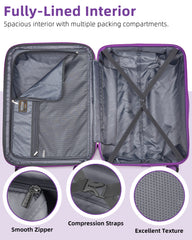 Hard Shell Carry-On Luggage Set 3 Pieces With Duffel & Toiletry Bag Purple