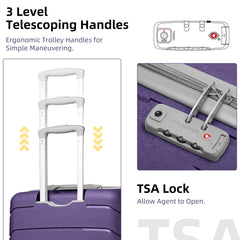 20/24/28 Inch PP Hard Shell Luggage 5 Piece Purple