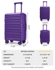 Larvender 20-inch cabin luggage, airline compliant, equipped with TSA lock and collapsible body