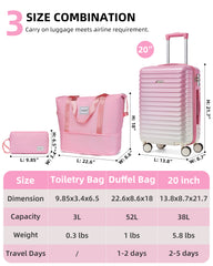 Hardside Carry on Luggage Set 3 Piece Peach Sparkling