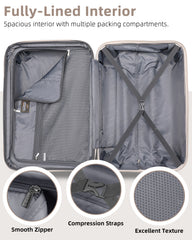 Hard Shell Carry-On Luggage Set 3 Pieces With Duffel & Toiletry Bag Glossy Champagne