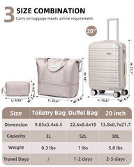Hard Shell Carry-On Luggage Set 3 Pieces With Duffel & Toiletry Bag Glossy Champagne