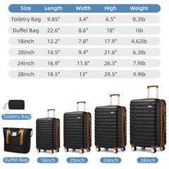 Hard Shell Luggage Set 6 Piece With Duffel & Toiletry Bag Black