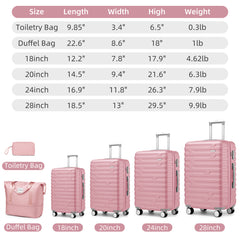 Hard Shell Luggage Set 6 Piece With Duffel & Toiletry Bag Pink