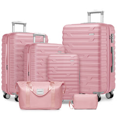 Hard Shell Luggage Set 6 Piece With Duffel & Toiletry Bag Pink