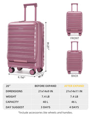 Larvender 20-inch Front Flip Cabin Luggage, Airline Compliant with Secure TSA Lock
