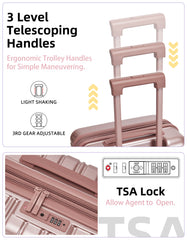 LARVENDER 20-inch Elegant Rose Gold Luggage with Spinner Wheels TSA Lock