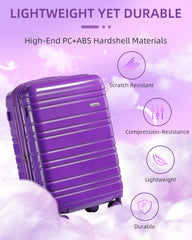 Hard Shell Carry-On Luggage Set 3 Pieces With Duffel & Toiletry Bag Purple