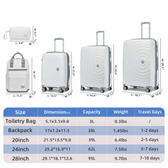 PP Soft Luggage Set 5 Piece With Travel Backpack White