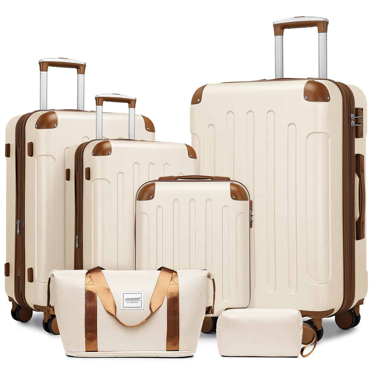 Hardside Luggage Set 6 piece  With Duffel & Toiletry Bag Beige