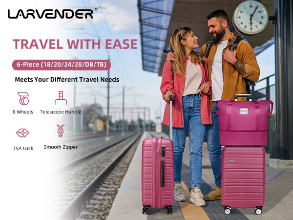 Suitcase Luggage Sets Classic Travel Bags 5 Pieces Rose Pink