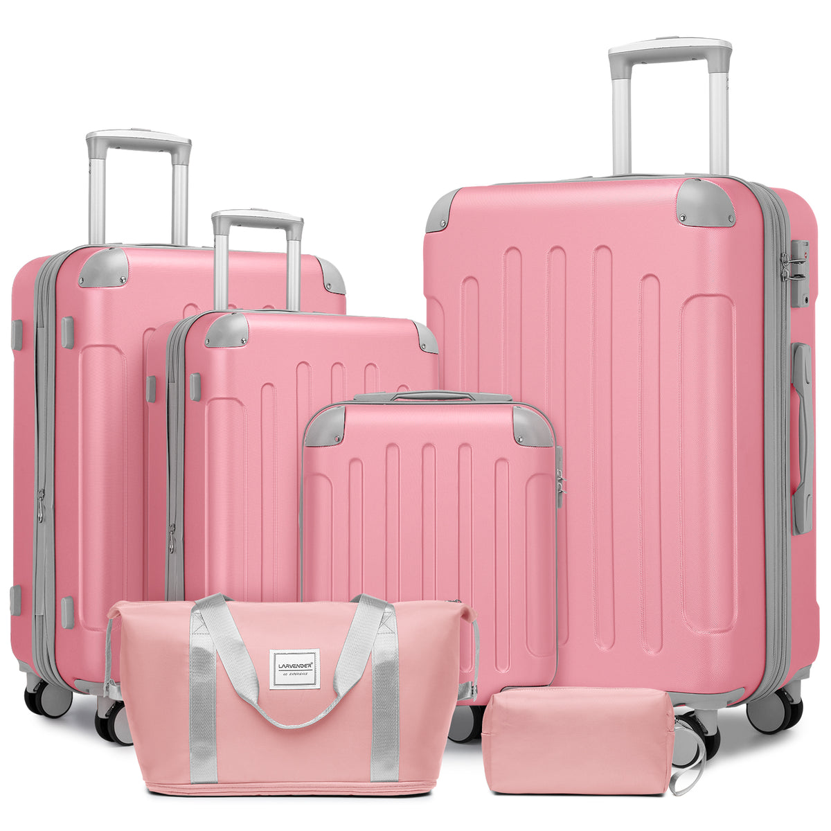 Hardside Luggage Set 6 piece  With Duffel & Toiletry Bag Black Pink