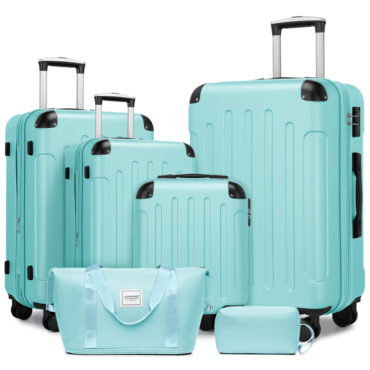 Hardside Luggage Set 6 piece  With Duffel & Toiletry Bag Sky Blue