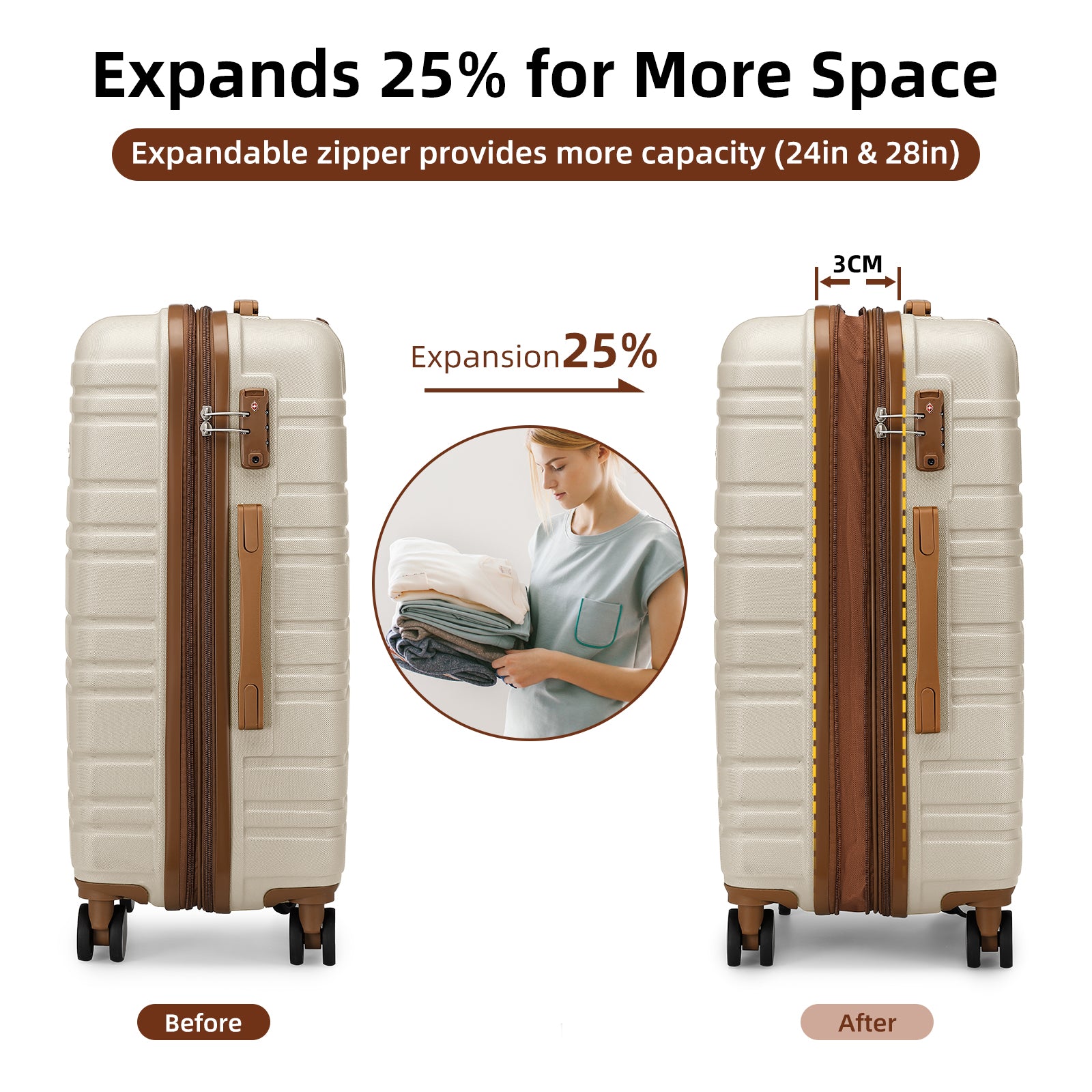 Suitcase Luggage Sets Classic Travel Bags 5 Pieces Beige