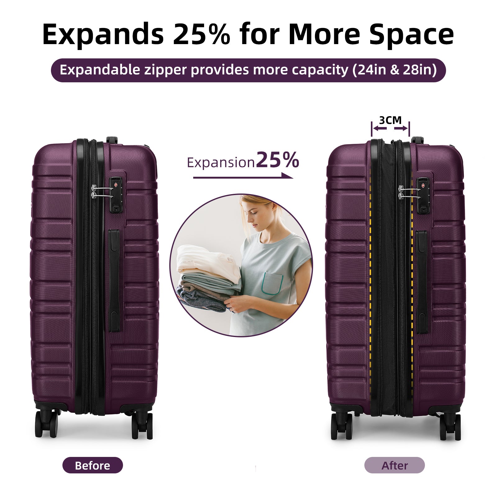 Suitcase Luggage Sets Classic Travel Bags 5 Pieces Purple