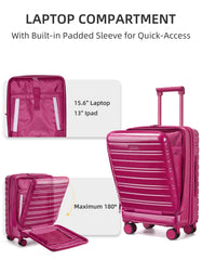 Front Opening Design Larvender 20-inch Carry-On Luggage, Airline Compliant & TSA Lock Included