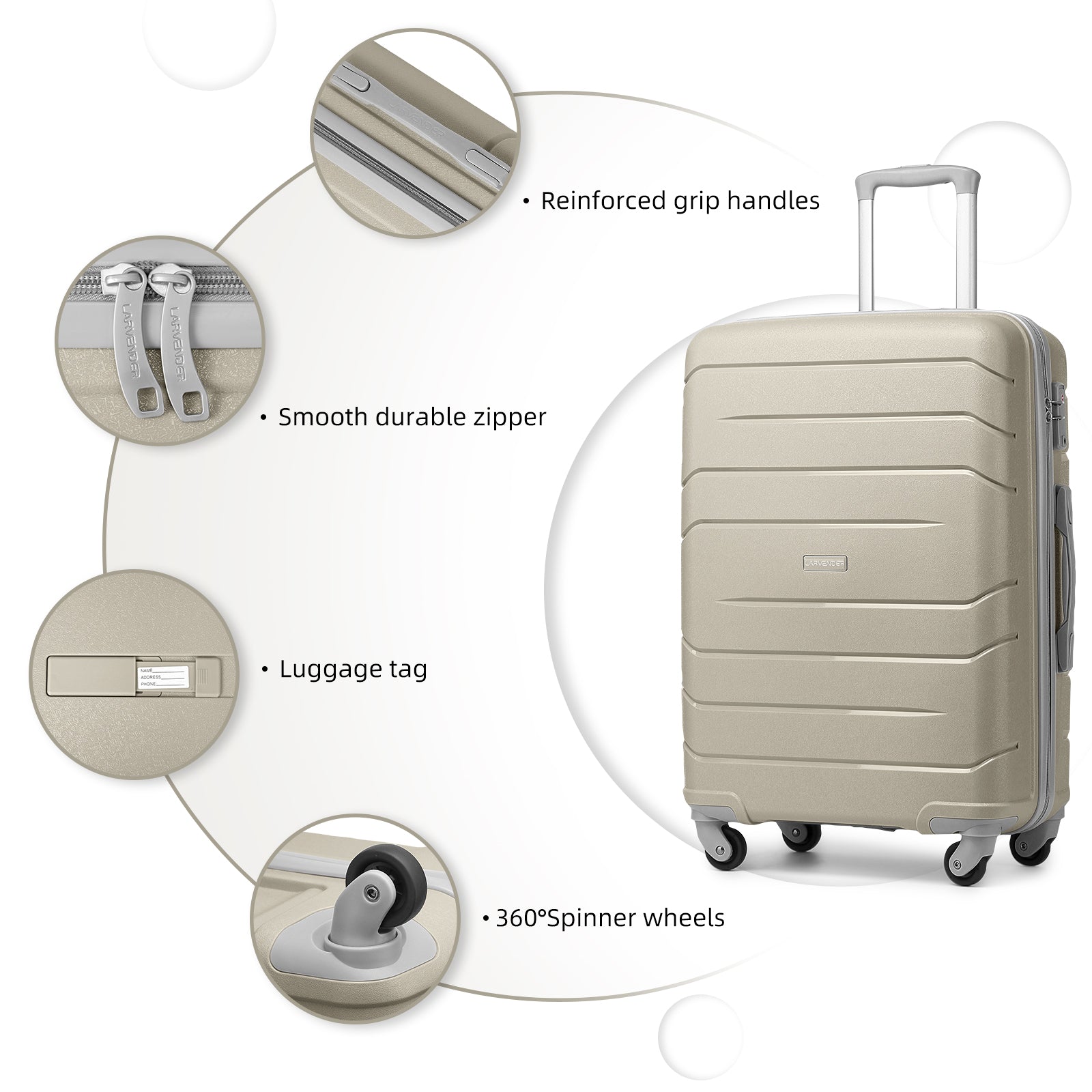 20/24/28 Inch PP Hard Shell Luggage 5 Piece Shell Grey