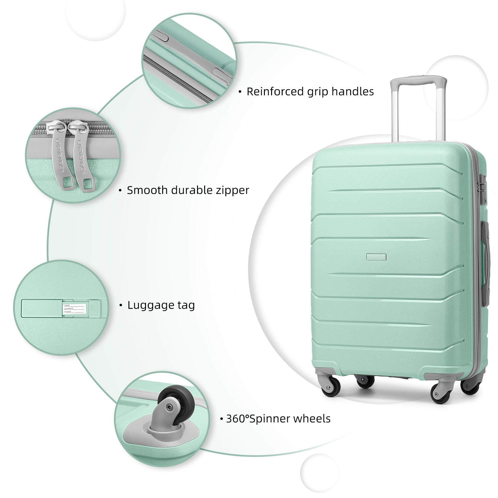 20/24/28 Inch PP Hard Shell Luggage 5 Piece Green