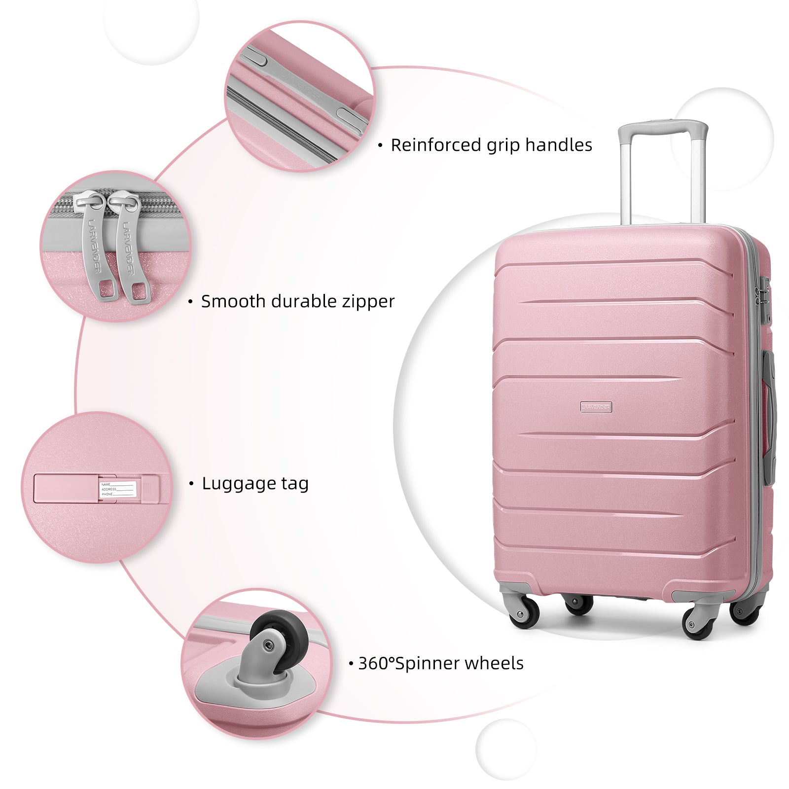 20/24/28 Inch PP Hard Shell Luggage 5 Piece Pink