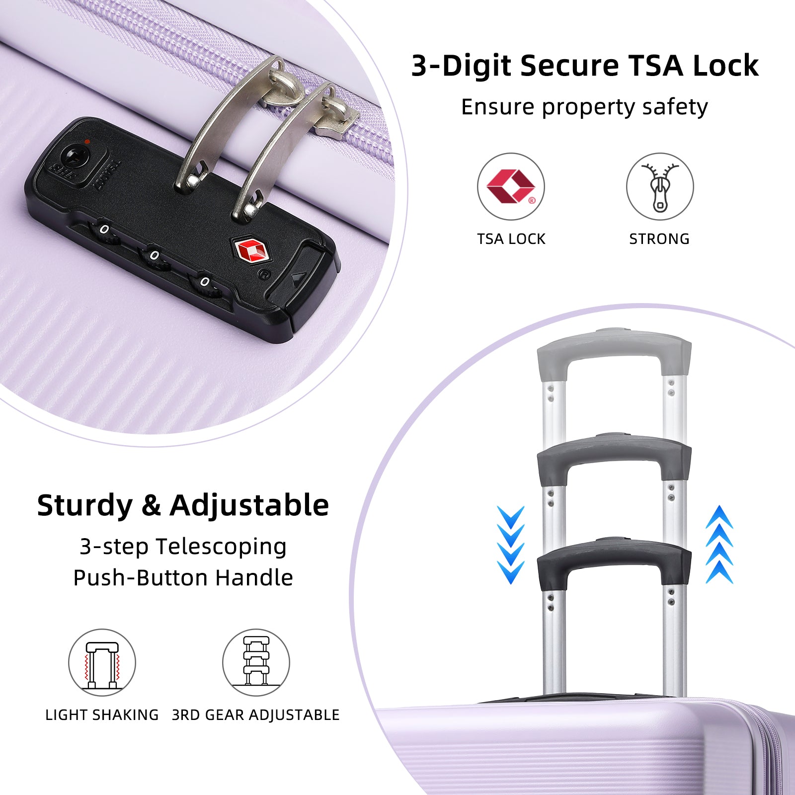Hard Shell Travel Bags Luggage Carry-on Set Lavender