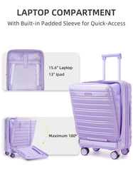 Larvender Airline Compliant 20-inch Front Opening Carry-On Luggage with Reliable TSA Lock