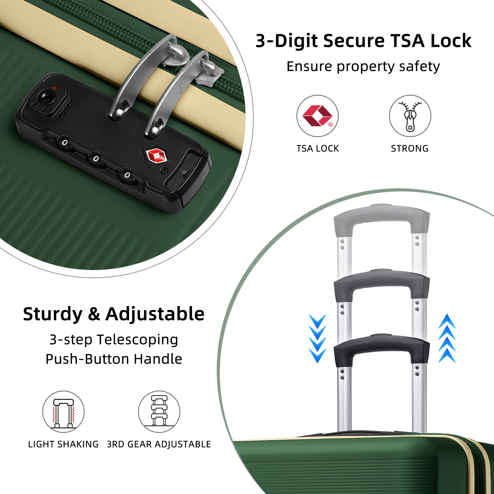Hard Shell Travel Bags Luggage Carry-on Set Forest Green