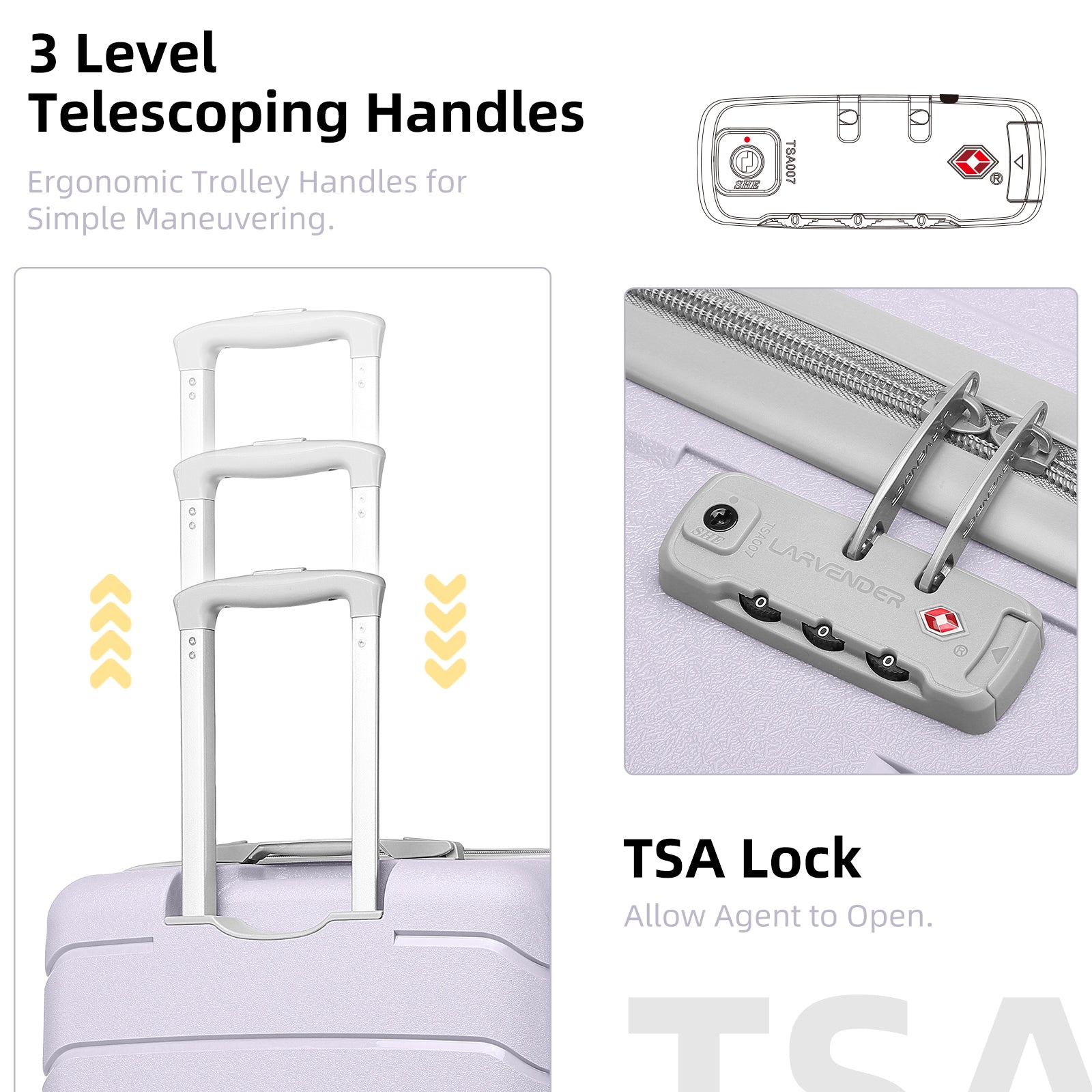 20/24/28 Inch PP Hard Shell Luggage 5 Piece Lavender