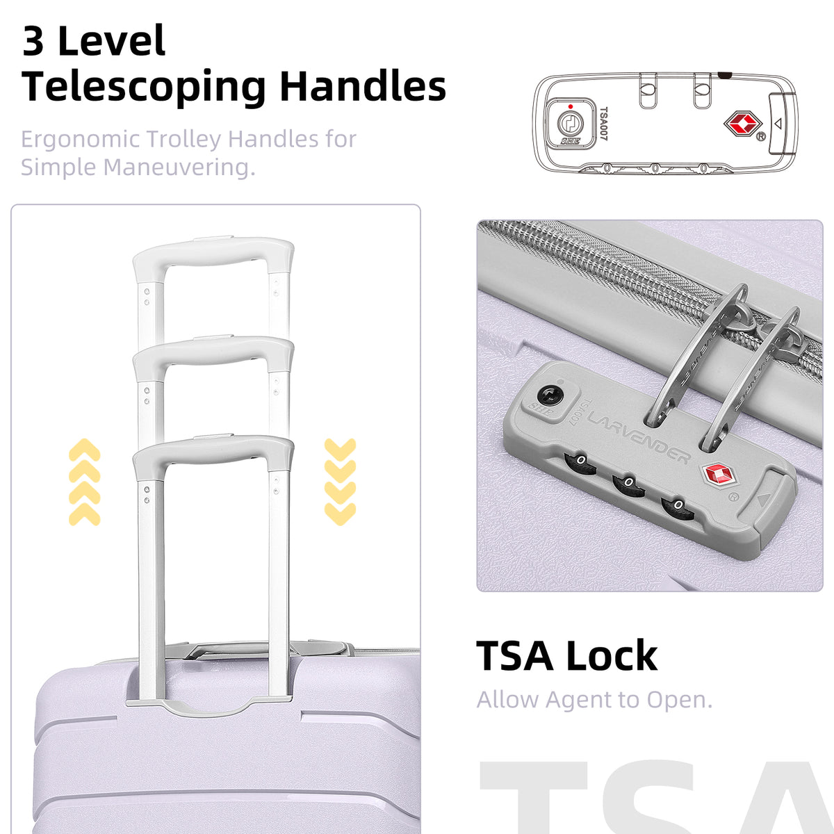 20/24/28 Inch PP Hard Shell Luggage 5 Piece Lavender