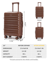 LARVENDER Luggage 20Inch Expandable PC+ABS Carry-On Luggage for Women Men
