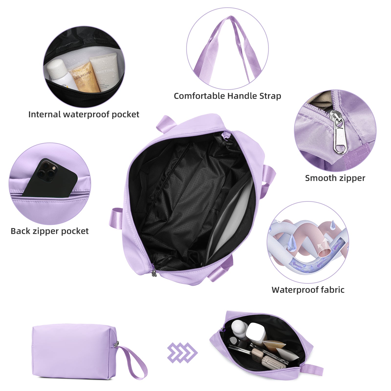 Hard Shell Travel Bags Luggage Carry-on Set Lavender