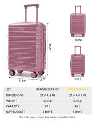 LARVENDER Airline-compliant 20-inch luggage with TSA lock and collapsible design